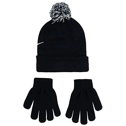 Nike Nan Swoosh Pom set berretto guanti nero invernale
