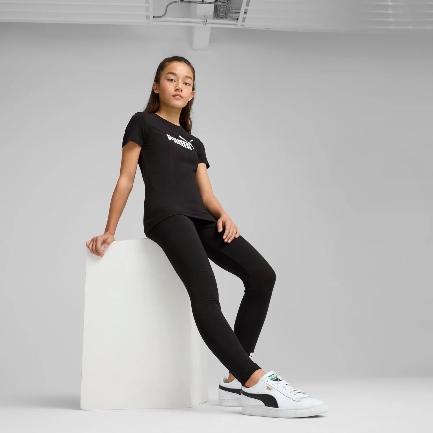Puma Ess No.1 Logo leggings bambina neri elasticizzati 176