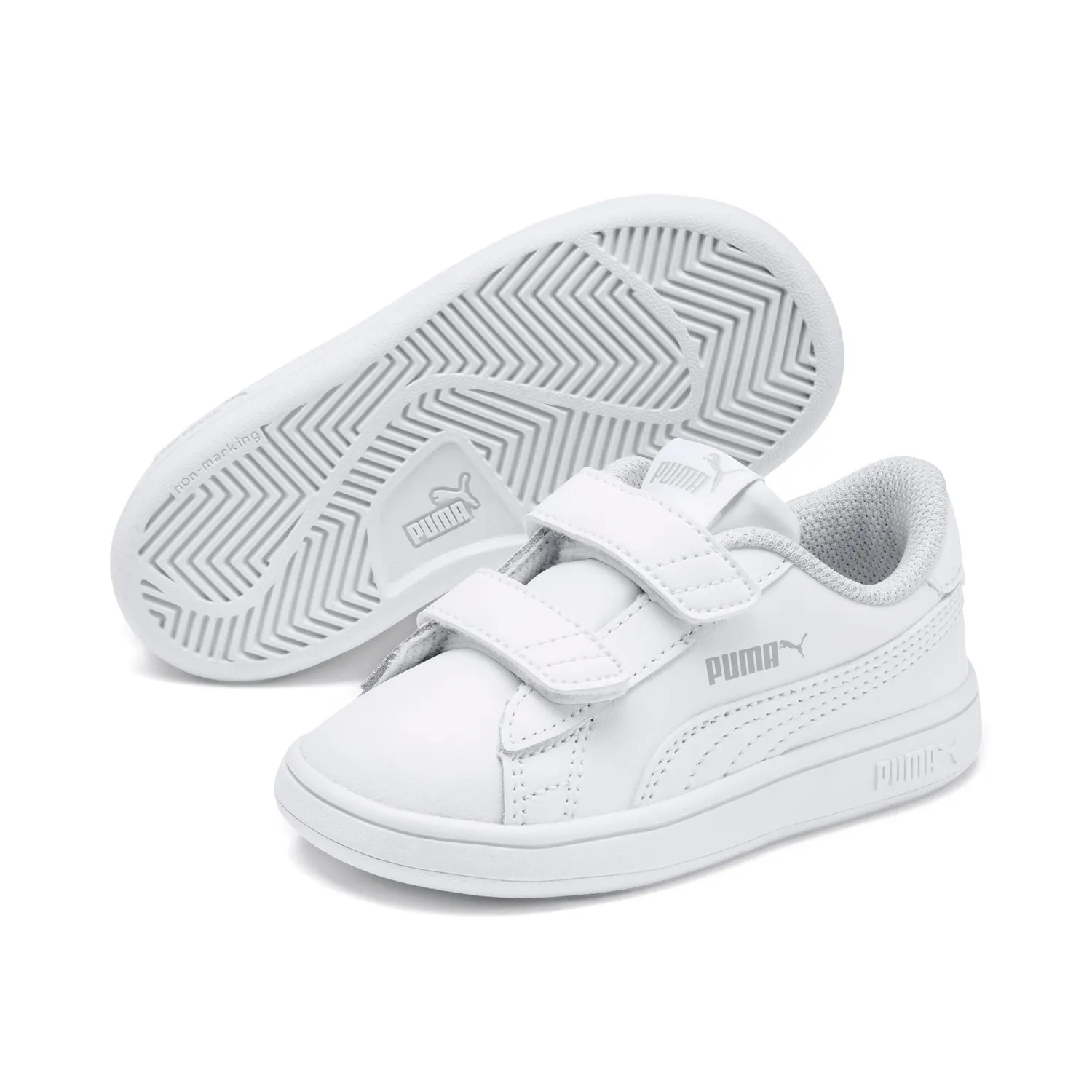 Puma Smash 3.0 Leather V sneakers bimbo bianche pelle