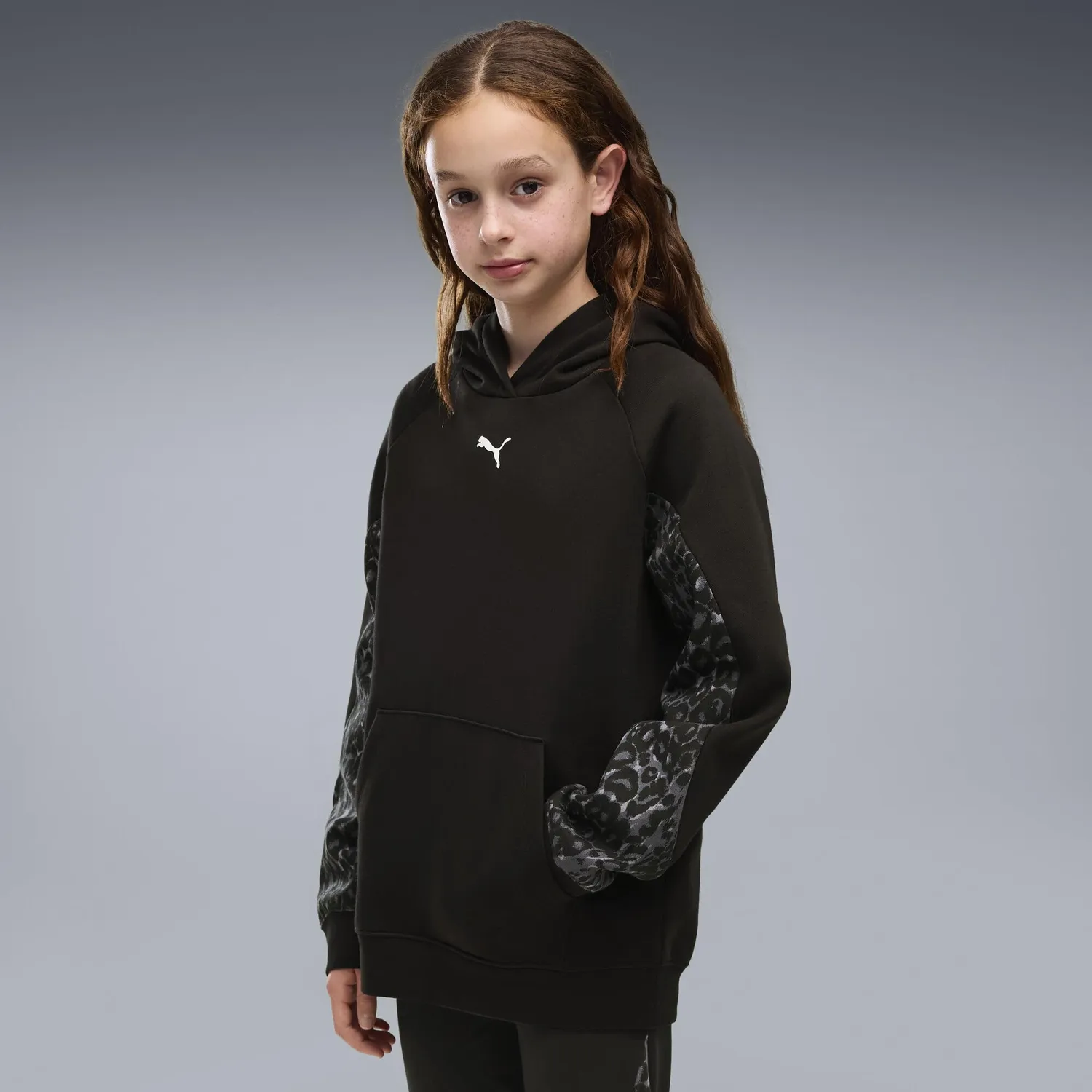 Puma Sport Animal Hoodie FL felpa bambina Mouse Gray
