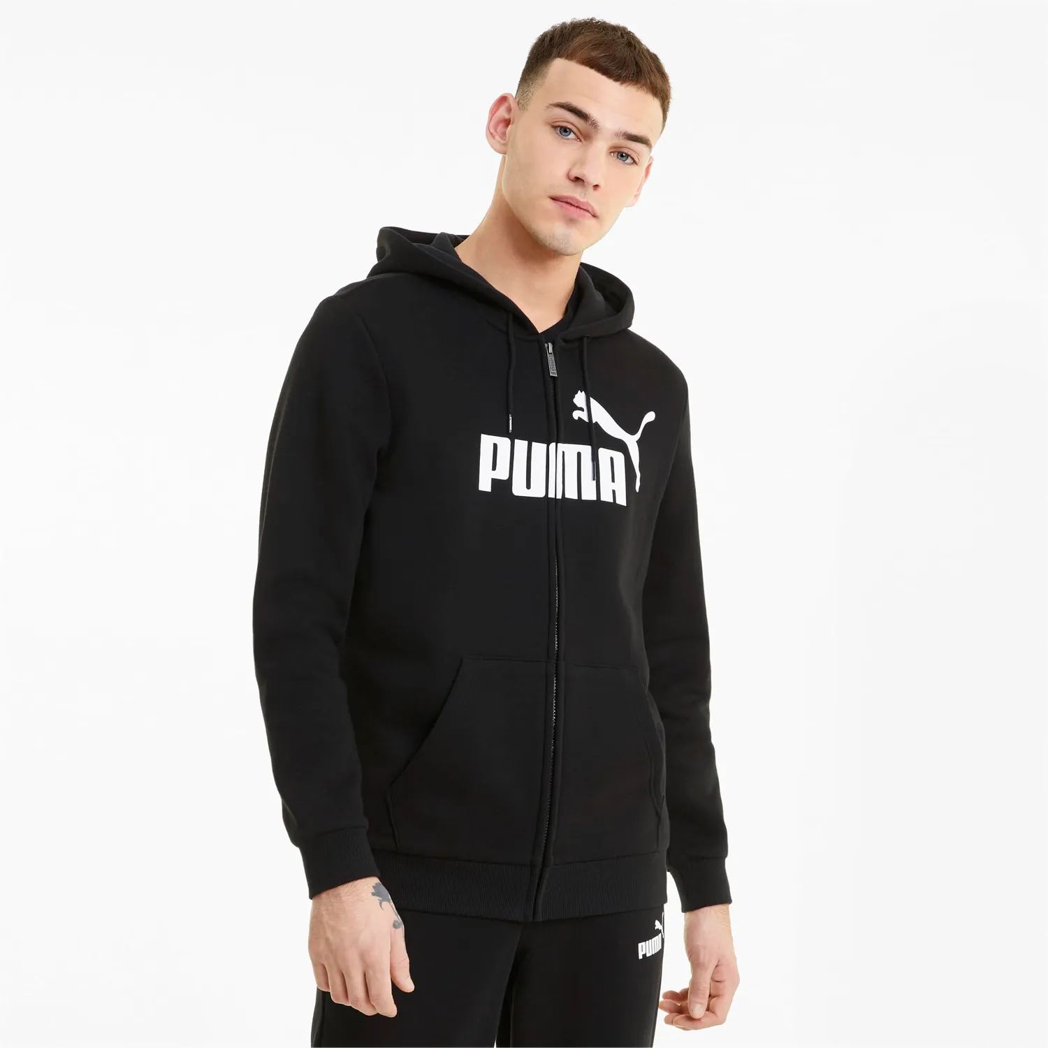Puma Essentials Big Logo felpa uomo zip nera XL