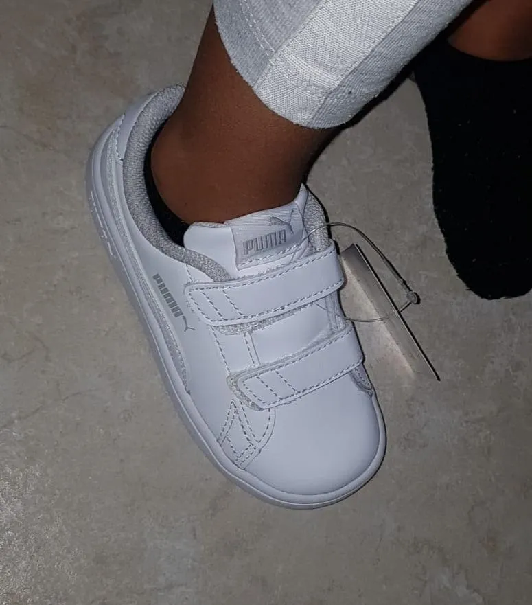 Puma Smash 3.0 Leather V sneakers bimbo bianche pelle
