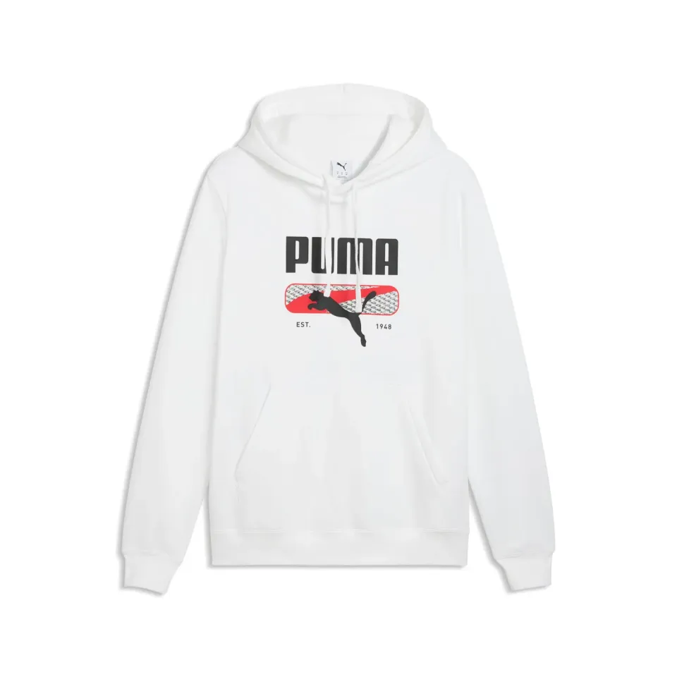 PUMA Sport Logo Play FL felpa cappuccio uomo bianca