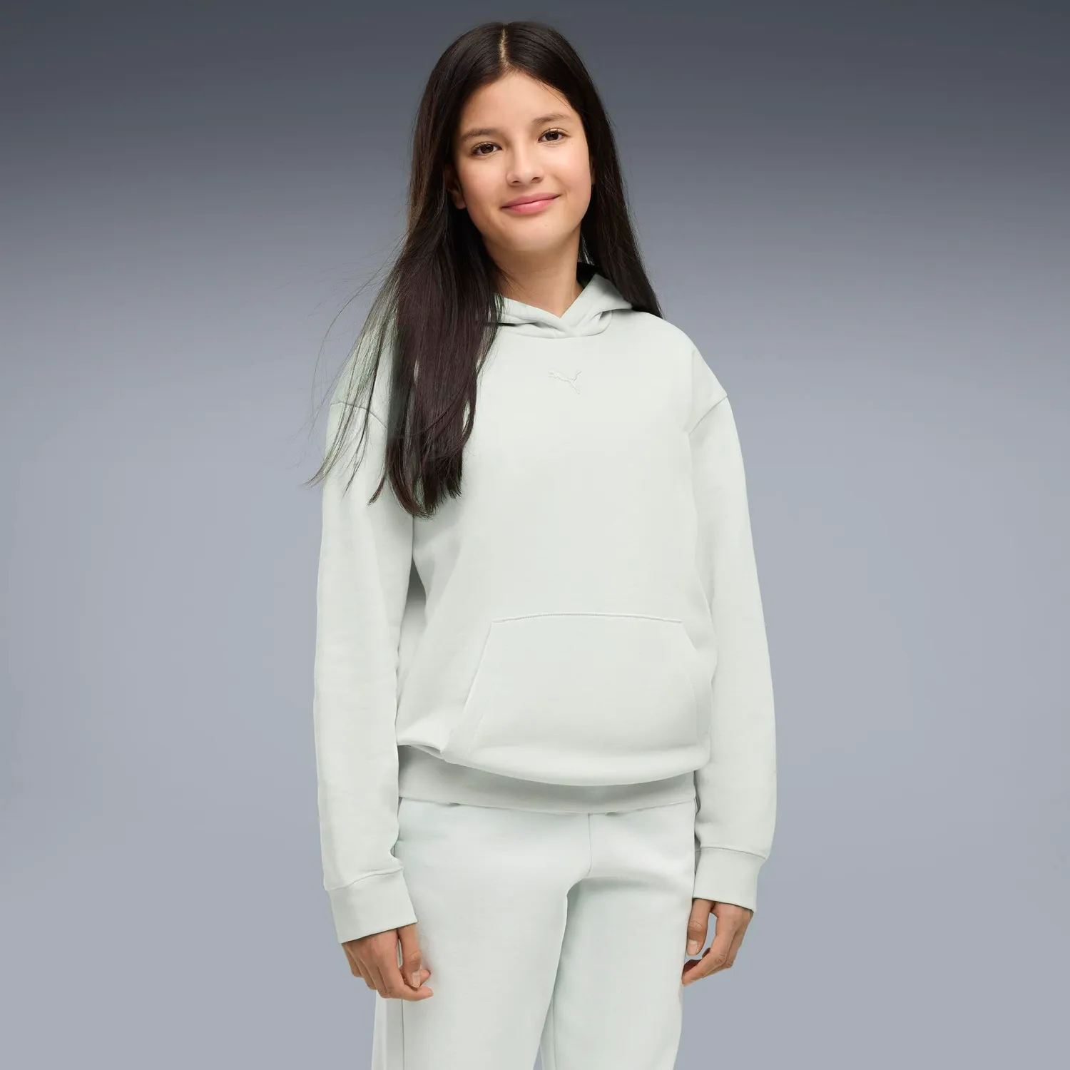 Puma Ess Centered Cat Logo felpa cappuccio ragazze 164 verde