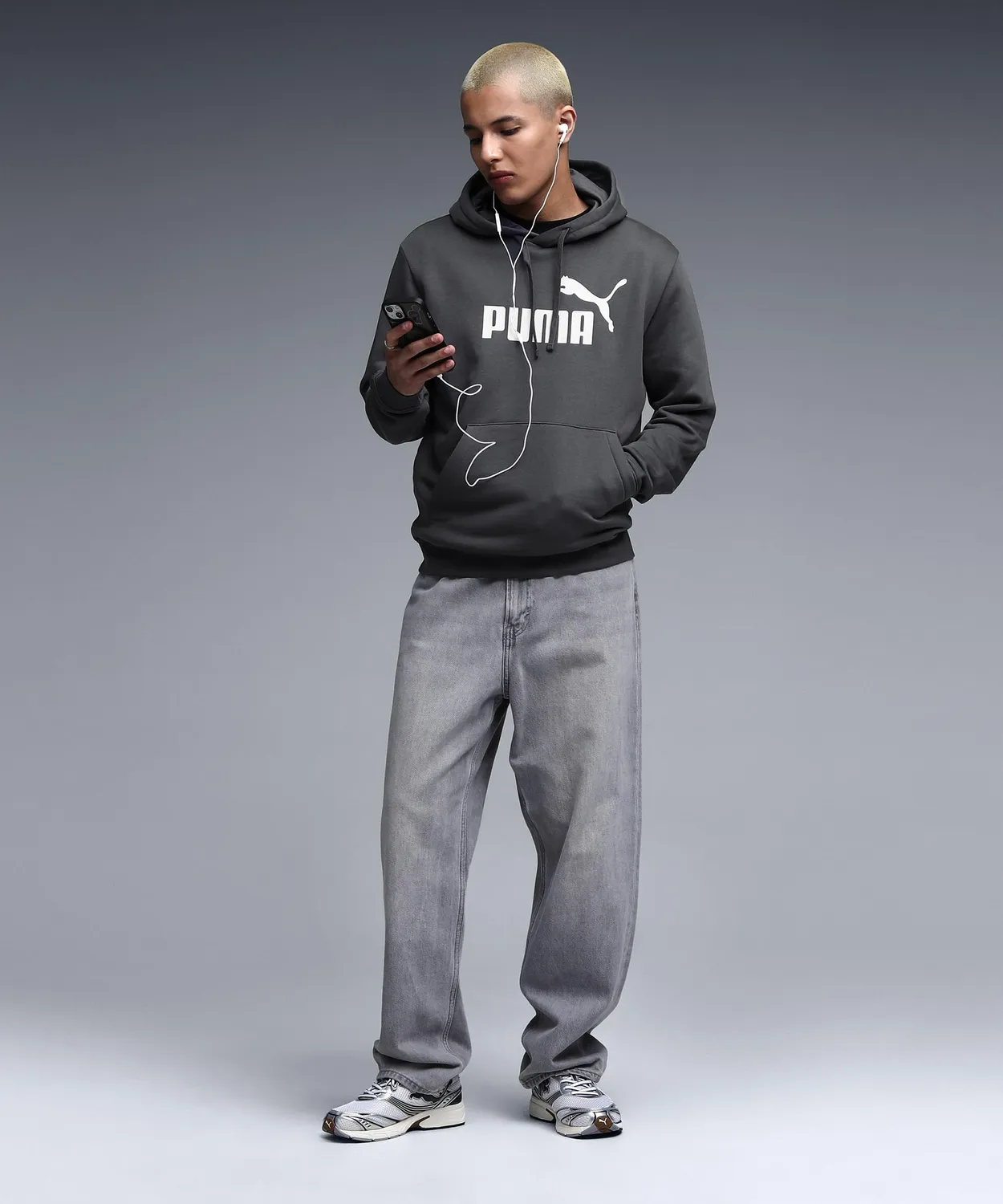 Puma Essentials felpa uomo con cappuccio cotone grigia