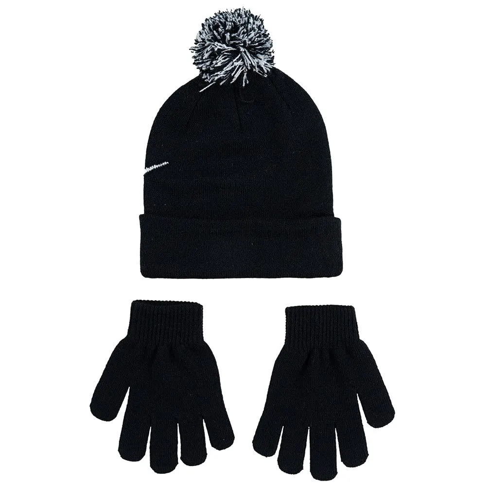 Nike Nan Swoosh Pom set berretto guanti nero invernale
