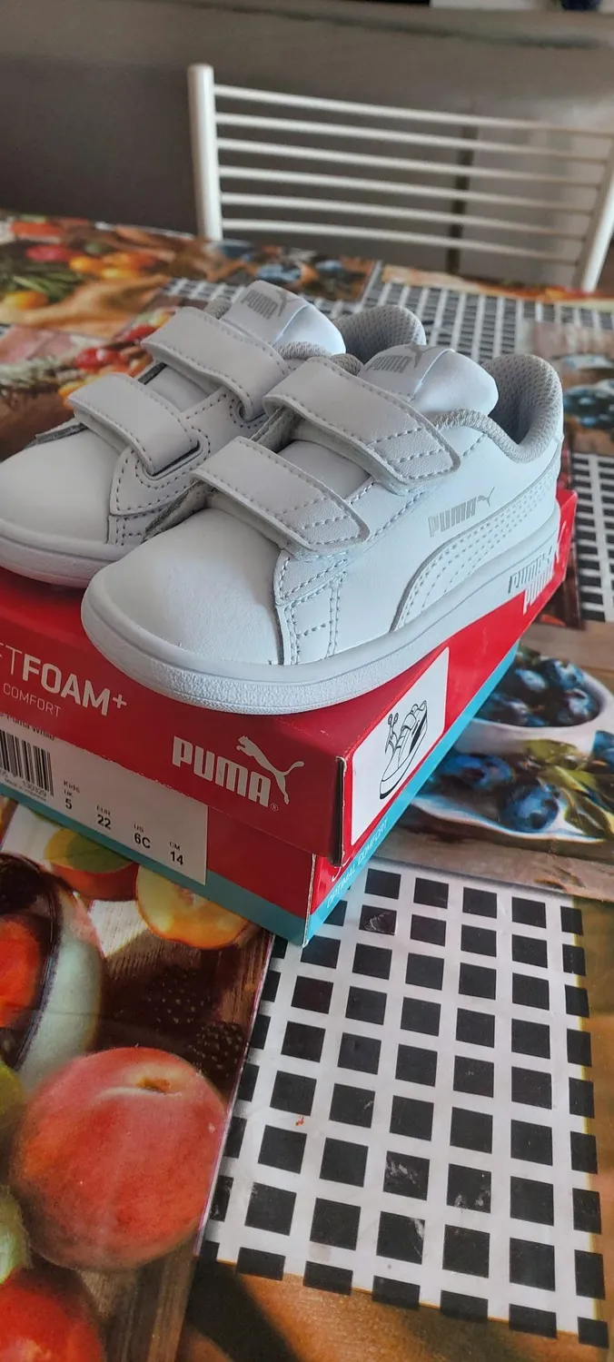 Puma Smash 3.0 Leather V sneakers bimbo bianche pelle