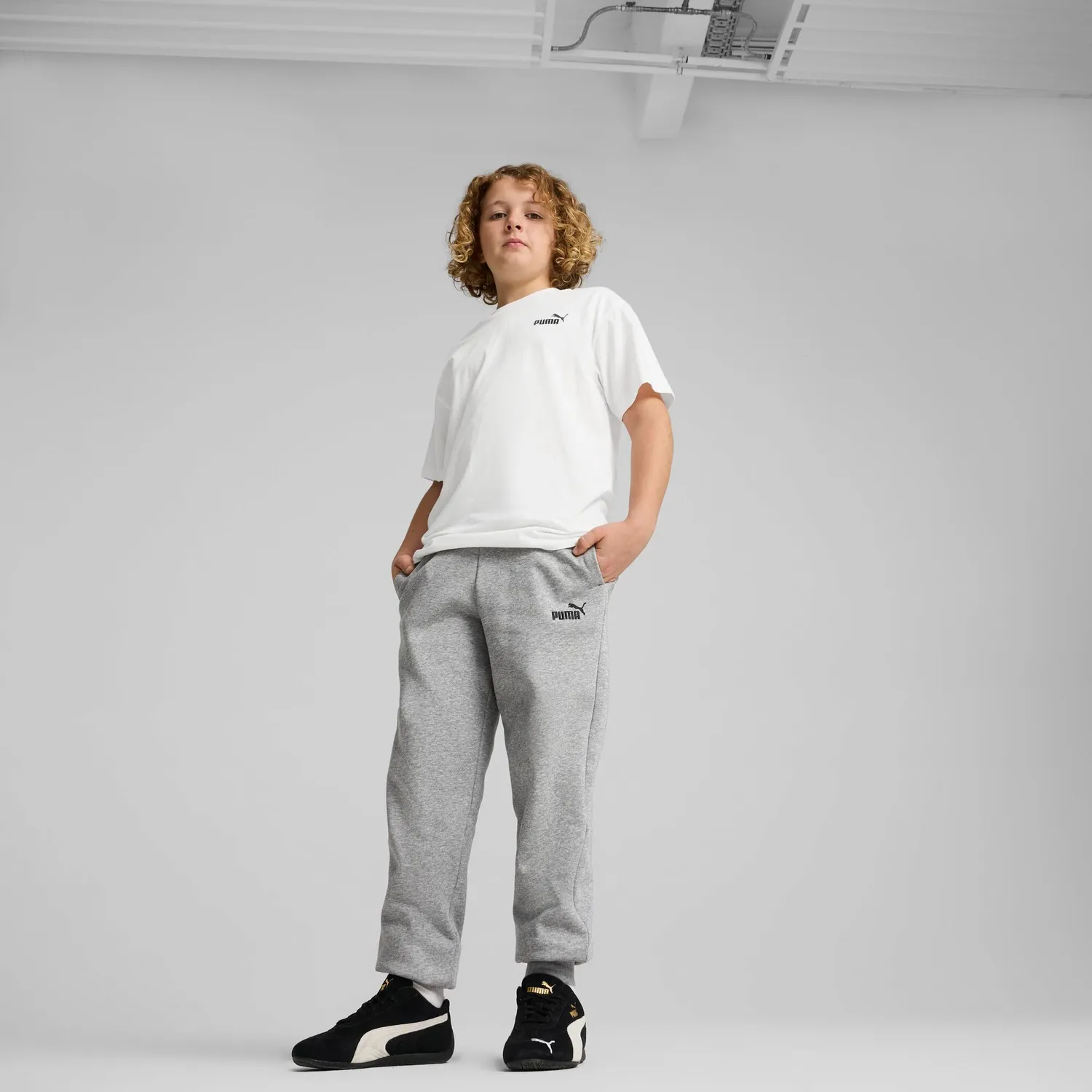 Puma Ess No.1 Logo pantaloni tuta bimbo grigio felpati
