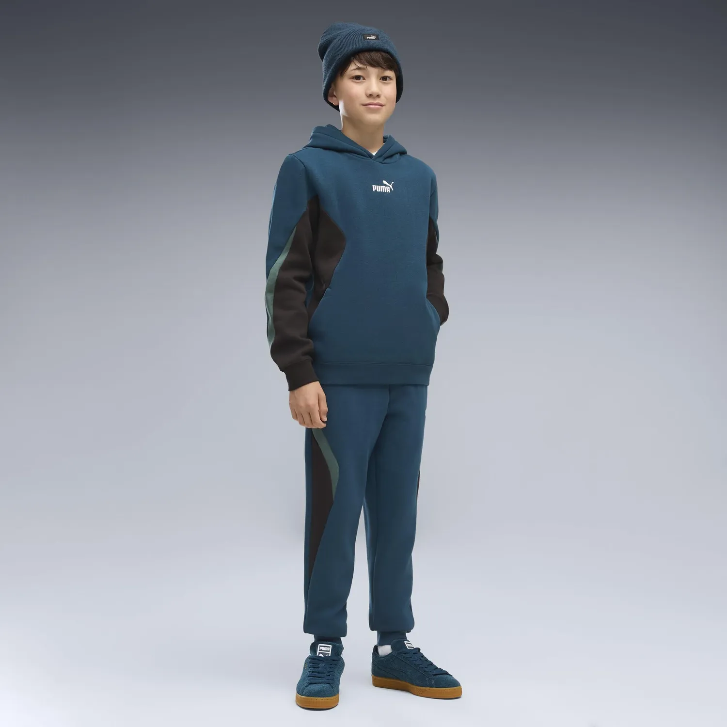 Puma Ess Block Hoodie felpa bambino 164 petrol
