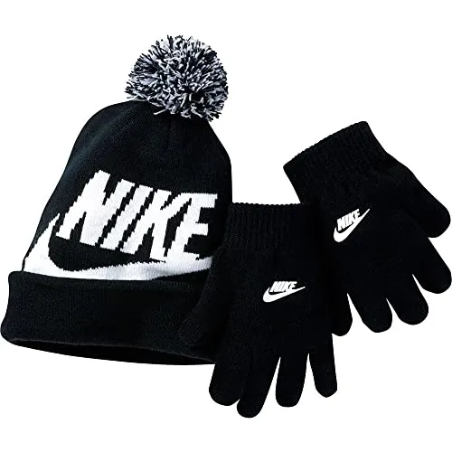 Nike Nan Swoosh Pom set berretto guanti nero invernale