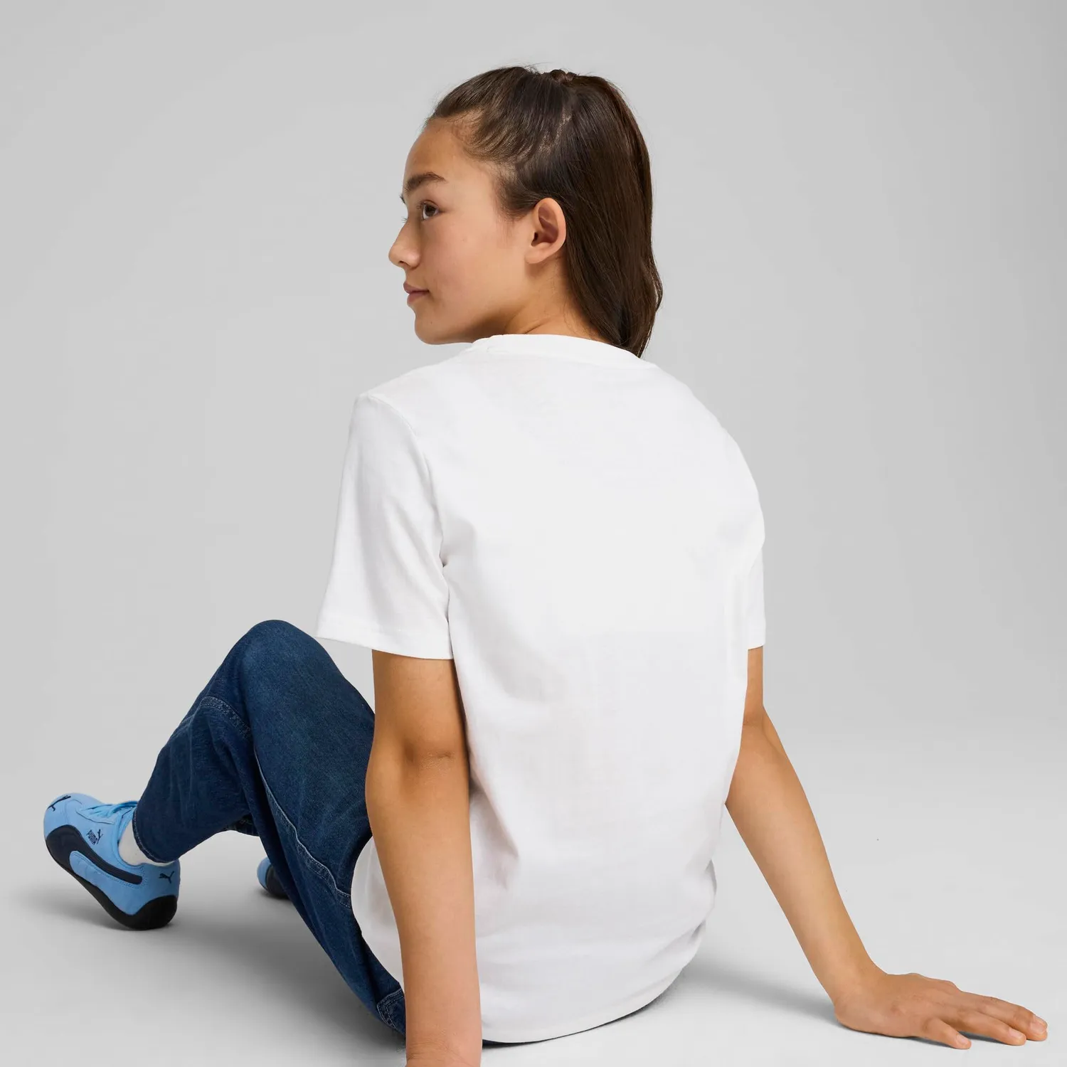 Puma Ess Logo Tee G maglietta bambina bianca cotone