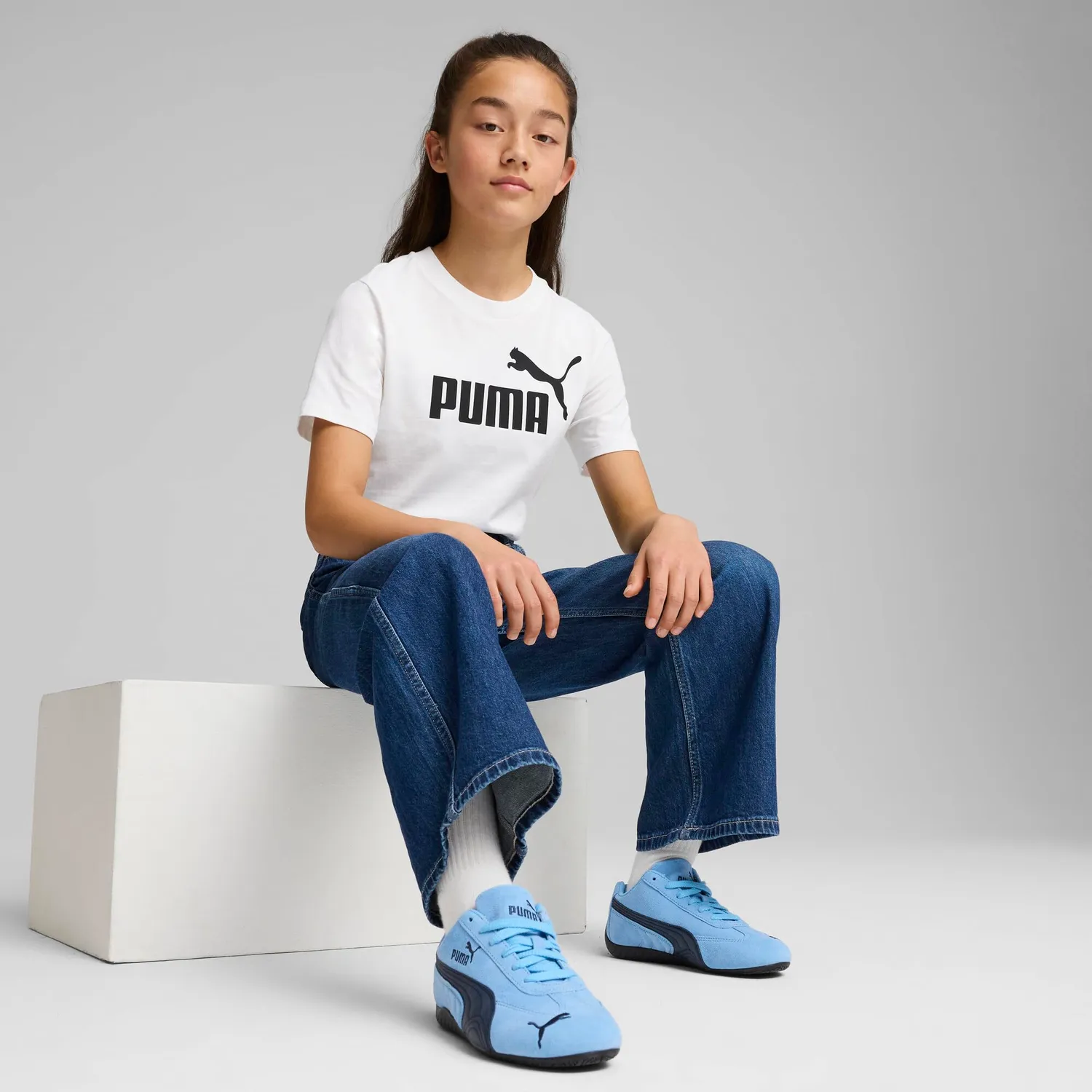 Puma Ess Logo Tee G maglietta bambina bianca cotone