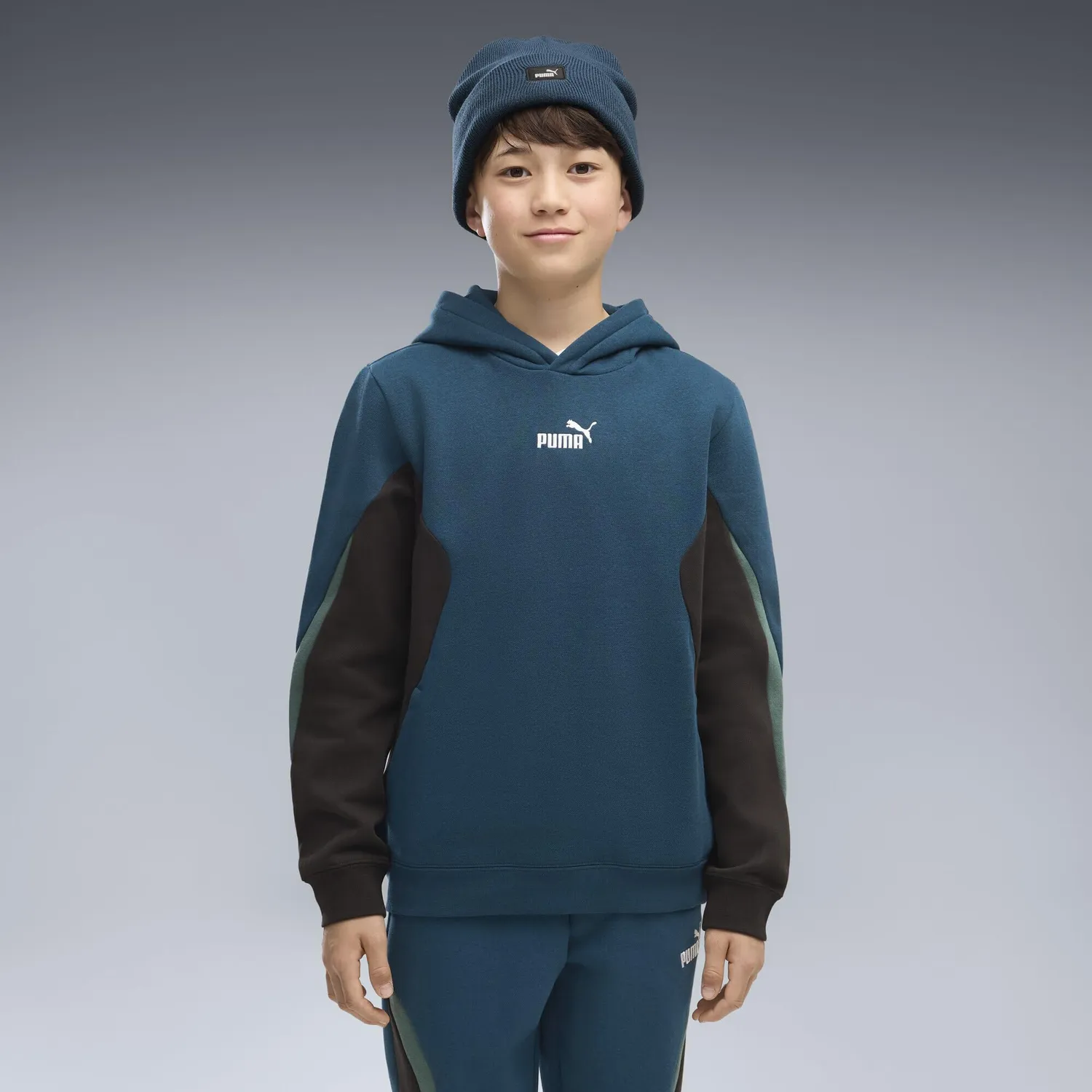 Puma Ess Block Hoodie felpa bambino 164 petrol